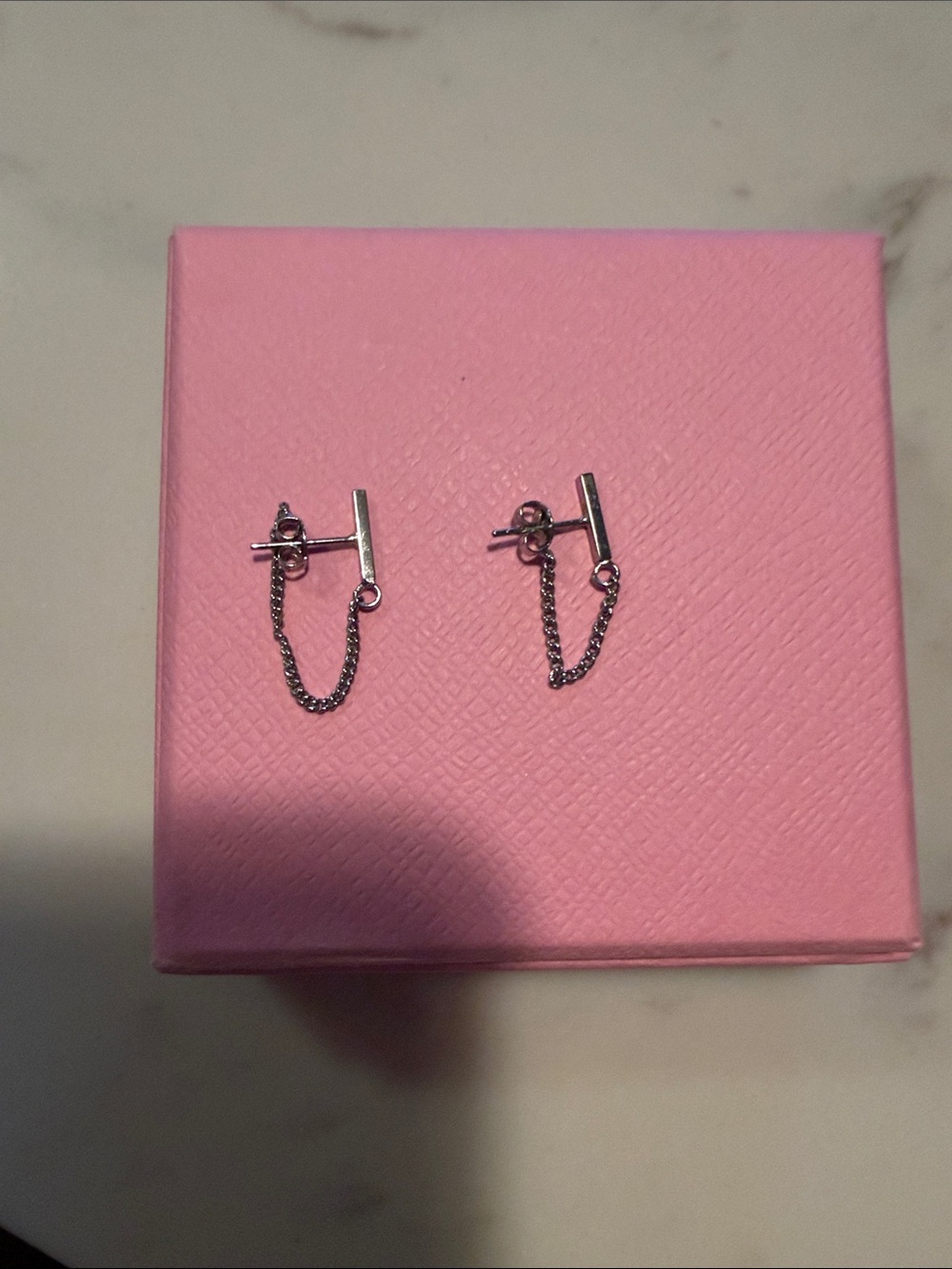 Sterling Silver Chain Bar Drop Stud Earrings - Silver
